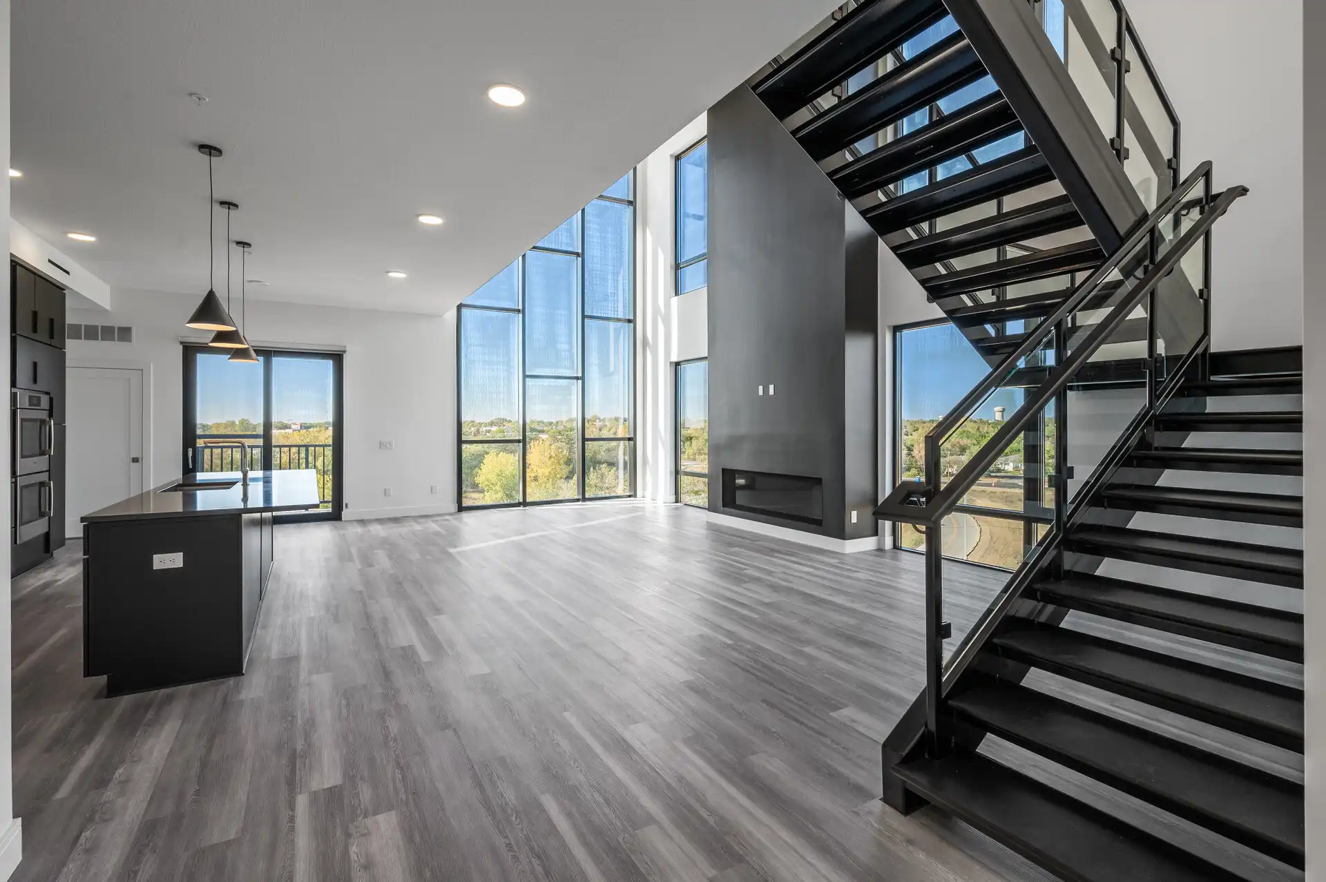 Norhart Oakdale features stunning, two level penthouses with skyline views.